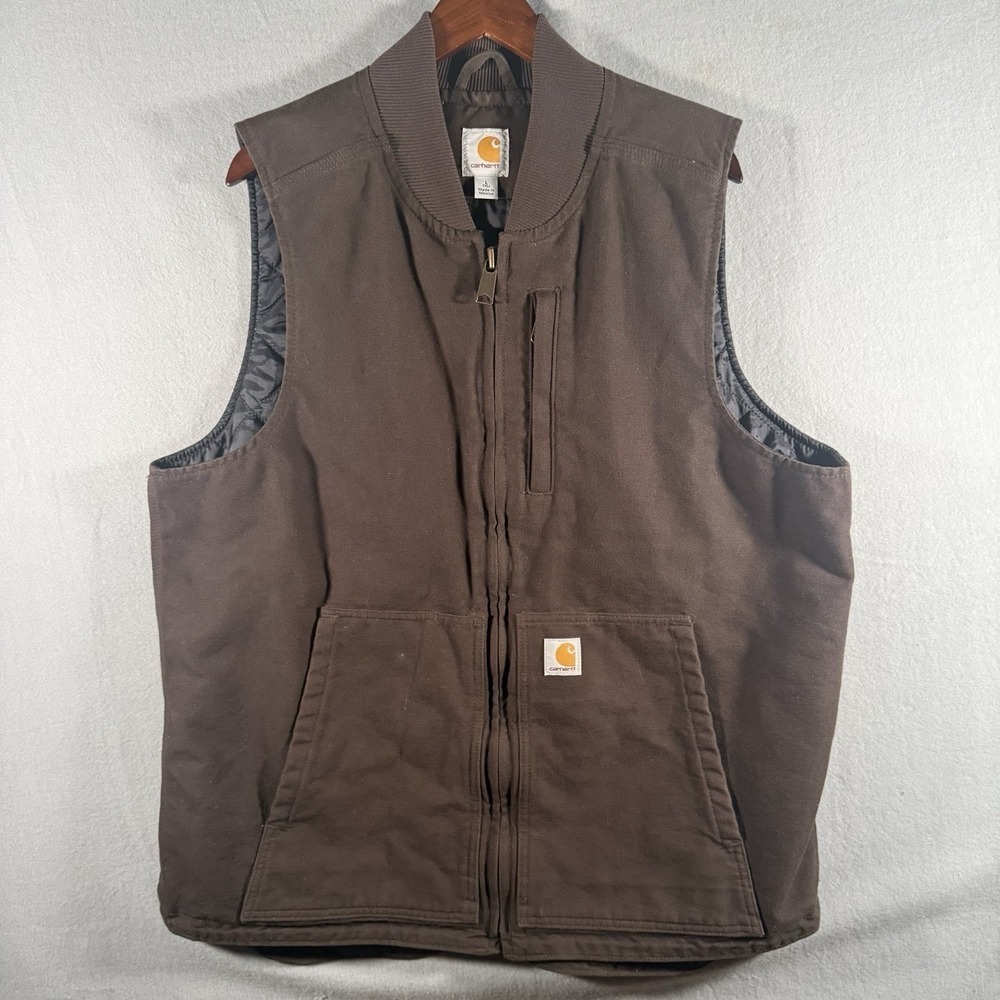 Carhartt Canvas Vest DKB Dark Brown Quilt Lined Mens Large Tall LT